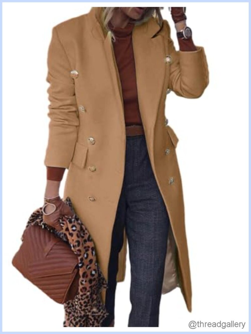 Wool Blend Double Breasted Trench Coat Knee Length Winter Peacoat